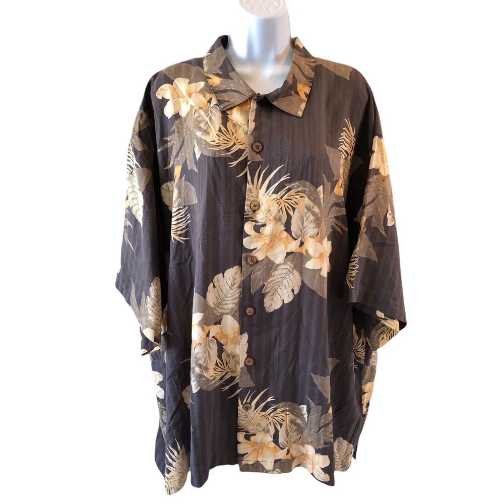 Tommy Bahama Mens Aloha Shirt 100% Silk Size XXL Floral Hawaiian Island Button